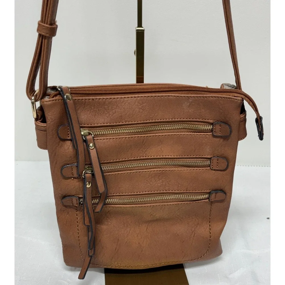 MKF By Mia Collection Vegan Leather Cross Body Shoulder Bag Multi Zipper Pocket